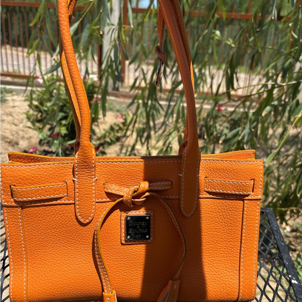 Coach Orange Leather Satchel with Silver Hardware